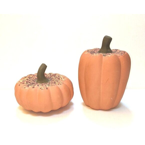 Terracotta Pumpkins Set of 2 Home and Garden Party Halloween Thanksgiving VTG - Picture 1 of 7